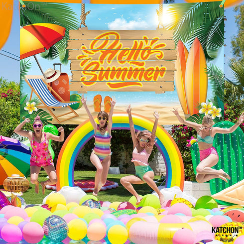 XtraLarge, Hello Summer Banner - 72x44 | Summer Birthday Banner for Hawaiian Party Decorations | Summer Beach Party Decorations | Aloha Banner for Luau Party Decorations | Flamingo Party Decorations