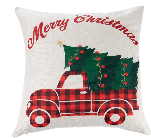 JOYIN Christmas Buffalo Plaid Pillow Covers with Rustic Farmhouse Design (4 Pack), 18x18 Inch Christmas Throw Pillow Case for Sofa, Couch, Bedroom or Patio Seat Christmas Winter Holiday Decoration