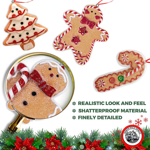 Gingerbread Christmas Ornaments - Man Boy Girl Tree Candy Cane Cookie Rustic Christmas Decorations Set of 4 - Claydough Christmas Tree Decorations - Christmas Tree Ornaments with Gift Box