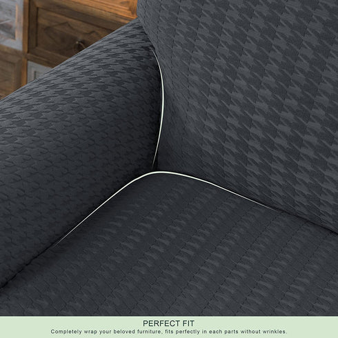 CHUN YI 5 Piece Stretch Oversized Sofa Slipcover Stretch Couch Cover, 4 Seater Houndstooth Couch Slipcover with Separate Cushions, Swallow Gird Spandex Fabric (Dark Gray)