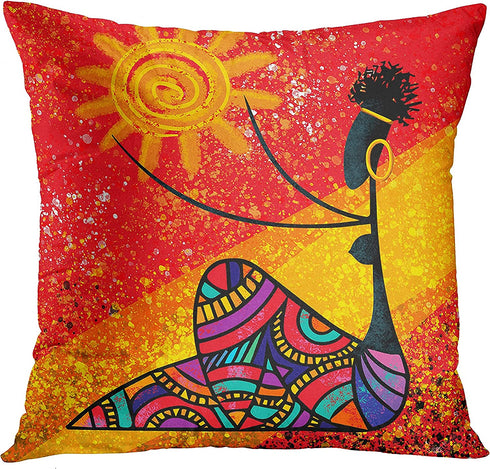 Emvency Set of 4 Throw Pillow Covers Modern Artistic Red and Orange Oil Painting Couple Dancing African Ethnic Tribe Decorative Pillow Cases Home Decor Standard Square 18x18 Inches Pillowcases