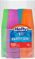 Hefty Party On Disposable Plastic Cups, Assorted, 16 Ounce, 100 Count