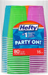 Hefty Party On Disposable Plastic Cups, Assorted, 16 Ounce, 80 Count