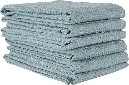 Linen and Towel Set of 6 Kitchen Towels, Super Absorbent 100% Cotton Dish Towel for Drying Dishes, Dish Cloth, 18 x 28 in, with Hanging Loop, Waffle Weave Bar Towels & Tea Towels, Turquoise