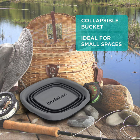 Brookstone, BKH1369, Slim Collapsible Bucket, 10 Liter (2.6 Gallons), for Car or Home Washing, Fishing, and Camping, with Smart Space Saving Deisgn, Square/Gray