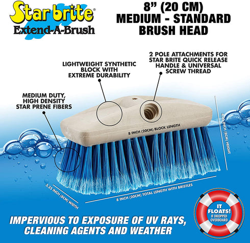 Star brite Standard 8" Brush Head - Dual Connections Fit Either Standard 3/4" Threaded Poles or Extend-A-Brush Handles