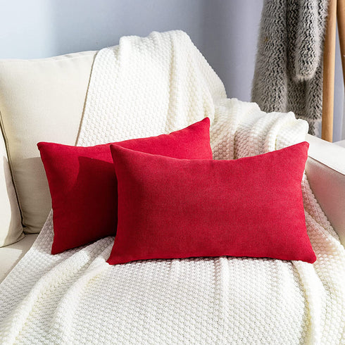 Stellhome Pack of 2 Red Lumbar Throw Pillow Covers Rectangle Set Solid Pillowcase for Bed Couch Sofa Bench, 12x20 inch (30 x 50 cm), Red