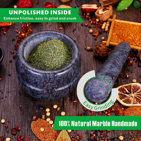 Aisiming Mortar and Pestle Set Polished Natural Marble Stone Guacamole Molcajete Bowl with Base Silicone Pad,Matching Stainless Spoon and Matching Small Brush 200ml Capacity(Small, Dark Gray)