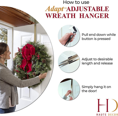 Haute Decor Adjustable Length Wreath Hook and Hanger - 2PACK- Oil Rubbed Bronze - Holds up to 20 lbs.