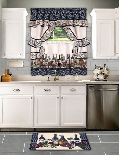 Achim Home Furnishings Chateau Window Curtain Cottage Set, 57 inch x 36 inch, Navy, 57 X 36