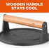 Commercial Chef Pre-Seasoned Cast Iron Press with Easy Grip Wooden Handle, 7-Inch Surface with Grill Marks, Chef Press Round Grilling Accessory