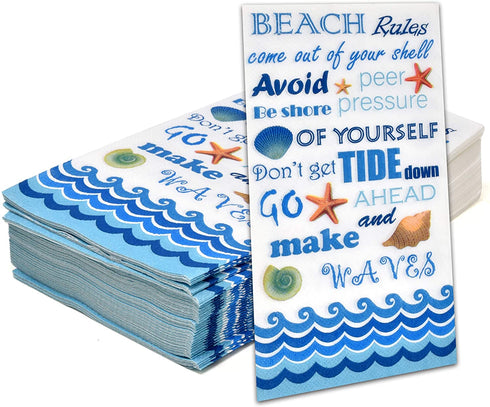 100 Beach Rules Guest Napkins 3 Ply Disposable Paper Pack Nautical Coastal Seashell Starfish Sea Shore Summer Dinner Hand Napkin For Bathroom Gym Spa Party Wedding Bridal Baby Shower Decorative Towel