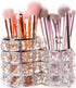 Makeup Brush Holders Crystal Makeup Brush Organizer Makeup Storage Makeup Brush Cup Holders Handcrafted Bling Gorgeous Decor for Vanity Extra Capacity Wide Opening (Silver)