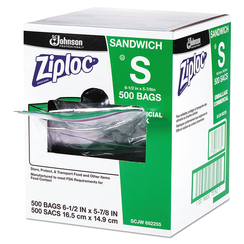 Ziploc 682255 Resealable Sandwich Bags, 1.2mil, 6 1/2 x 6, Clear, Box of 500