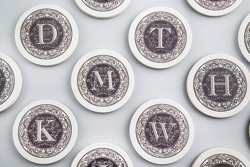 Thirstystone Monogram Coasters, All Natural Stone with Non-Slip Cork Backing, Drink Absorbent & Protects Table, Great for Gifts, Letter C (Set of 4)