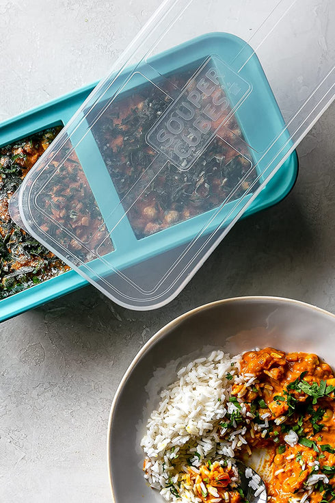 Souper Cubes 2-Cup Freezing Tray, Aqua Color, Pack of 1 with lid