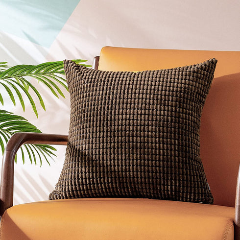 CaliTime Pack of 2 Comfy Throw Pillow Covers Cases for Couch Sofa Bed Decoration Comfortable Supersoft Corduroy Corn Striped Both Sides 20 X 20 Inches Coffee