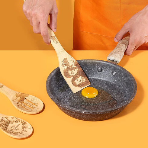 Riveira Organic Wooden Spoons for Cooking Utensils Set 6-Piece Magic Wizard Harr Potter Kitchen Utensils Gift Spatulas for Nonstick Cookware Gifts for Cooking Lovers