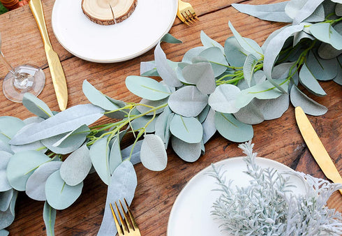 Miracliy Eucalyptus Garland, 6.2ft Artificial Lambs Ear Greenery Vine with Willow Leaves for Wedding Backdrop Table Runner Mantle Party Home Decor