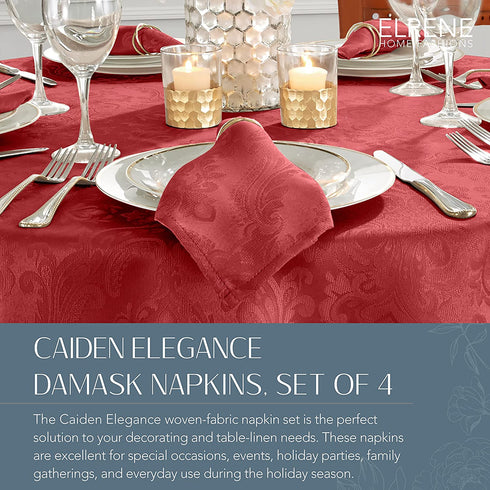 Elrene Home Fashions Caiden Elegance Damask Fabric Napkins (Set of 4), 17" x 17", Red