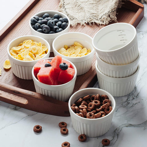 BTaT- Ramekins, Set of 8, Ramekins for Baking, Ramekins 6 oz, Ramekin with Measurement Markings, Creme Brulee Dishes, Souffle Cups, Custard Cups, Ceramic Bakeware, Souffle Dish, Small Ceramic Bowl