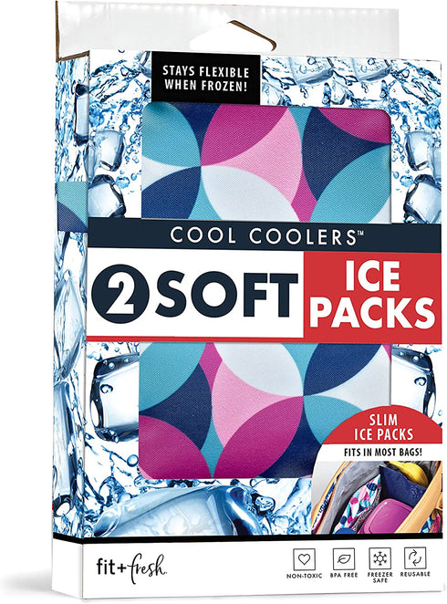 Cool Coolers by Fit + Fresh, Reusable Soft Ice Packs for Baby Bags, Flexible Bottle Ice Pack & Breastfeeding Essentials, Perfect for Breastmilk Storage, 2PK, Berry Geo & Navy