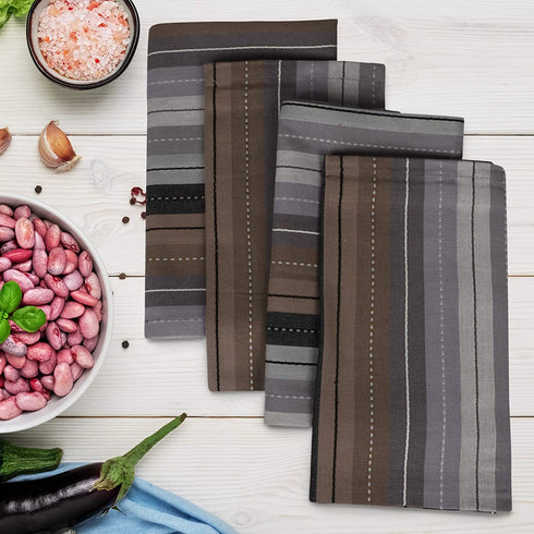 Urban Villa Kitchen Towels, Cuisine stripes,Premium Quality,100% Cotton Dish Towels,Mitered Corners,Ultra Soft (Size: 20X30 Inch),Grey Multi, Highly Absorbent Bar Towels & Tea Towels - (Set of 6)