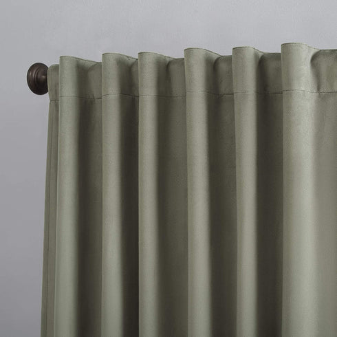Sun Zero Hampshire Velvet Noise Reducing Thermal Extreme 100% Blackout Back Tab Curtain Panel, 50 in x 84, Moss Green