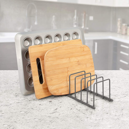 Spectrum Diversified Euro Kitchen Organizer for Plates, Cutting Boards Bakeware, Cooling, Pots & Pans, Serving Trays, Reusable Containers, and Lids Holder Rack, Industrial Gray