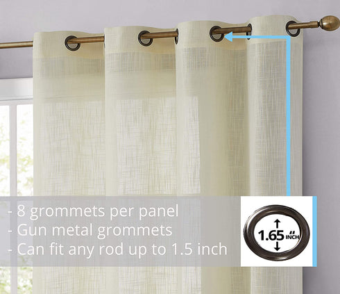 HLC.ME Abbey Faux Linen Textured Semi Sheer Privacy Sun Light Filtering Transparent Window Grommet Long Thick Curtains Drapery Panels for Bedroom & Living Room, 2 Panels (54 W x 96 L, Ivory)