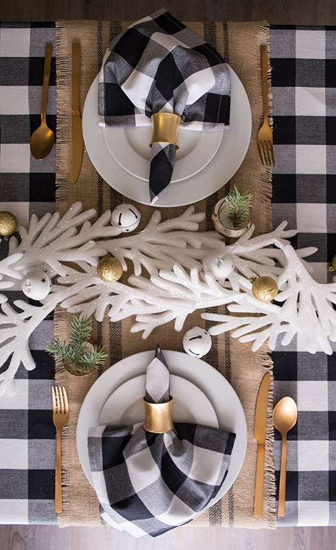 DII Buffalo Check Collection, Classic Farmhouse Tablecloth, Tablecloth, 70" Round, Black & White
