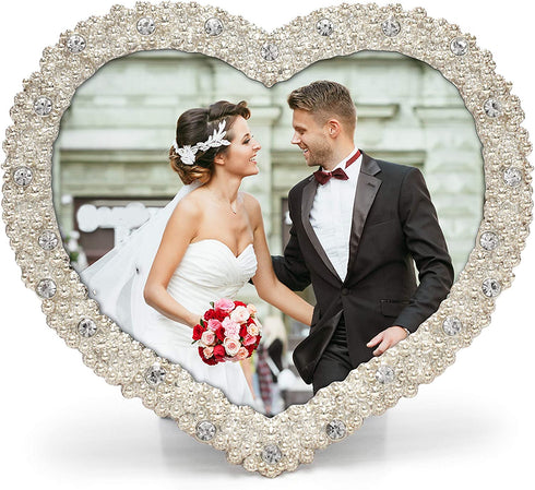 MIMOSA MOMENTS Heart shaped Jewel Picture Frame with Rhinestones (Silver, 5x5)