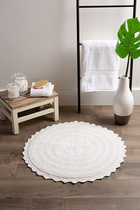 DII Crochet Collection Reversible Bath Mat, Round, 27.5" Diameter, White
