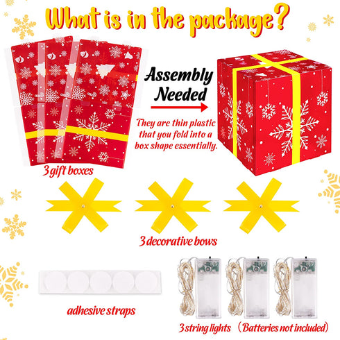 3Packs Christmas Decorations Lighted Gift Boxes - Xmas Tree Skirt Present Ornaments for Home Indoor Outdoor Party Decor with Bows (Assembly Needed,Batteries Not Included)