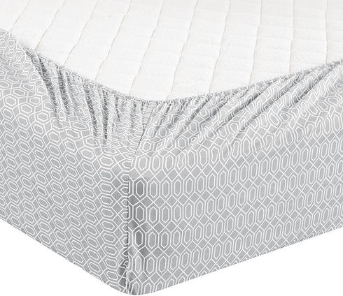 Comfort Spaces 100% Cotton Percale 4 Piece Set Ultra Soft Breathable Deep Pocket Printed Geometric Pattern Sheets with Pillow Cases Bedding, Full, Diamond Tasha Grey