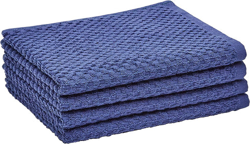 Amazon Basics 100% Cotton Terry Kitchen Dish Towels, Popcorn Texture - 4-Pack, Navy