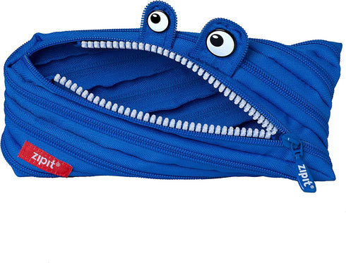 ZIPIT Monster Pencil Case for Boys, Holds Up to 30 Pens, Machine Washable, Made of One Long Zipper!, Royal Blue