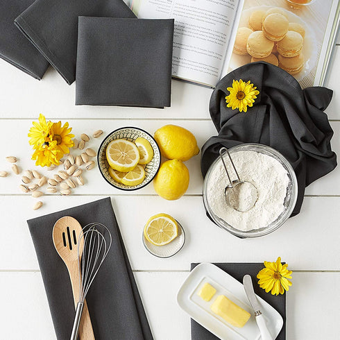 DII Basic Solid Dishtowel Collection Cotton Flat Woven, Small Set, 18x28, Mineral, 6 Piece