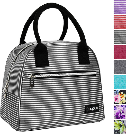 OPUX Insulated Lunch Box for Women | Lunch Bags for Women, Girls, Teens | Cute Reusable Thermal Lunch Tote Purse Cooler for Kids, School, Work, Office, Adult | Fits 12 Cans (Black White Stripes)