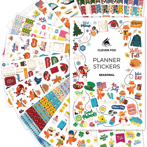 Clever Fox Seasonal Planner Stickers – 600+ Month, Holiday & Seasons Stickers for Your Planner, Monthly Journal & Calendar – 18 Sheets, Set of Stickers & Washi Tape by Clever Fox (Seasonal Pack)