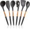 Silicone Cooking Utensils Set (6 pcs): Natural Wood Kitchen Utensils Eco Friendly & BPA Free, Non Scratch & Non Stick Easy Grip Cooking Tools