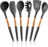 Silicone Cooking Utensils Set (6 pcs): Natural Wood Kitchen Utensils Eco Friendly & BPA Free, Non Scratch & Non Stick Easy Grip Cooking Tools