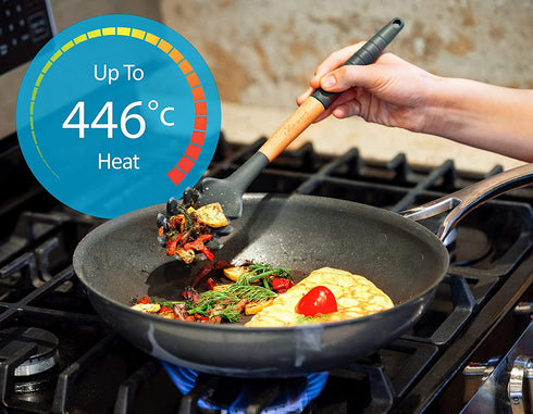 Silicone Cooking Utensils Set (6 pcs): Natural Wood Kitchen Utensils Eco Friendly & BPA Free, Non Scratch & Non Stick Easy Grip Cooking Tools