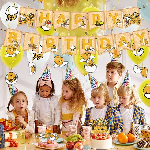 38 Pcs Gudetama Theme Birthday Party Decorations,Party Supply Set for Kids with 1 Happy Birthday Banner Garland , 13 Cupcake Toppers, 18 Balloons,6 Spiral for Party Decorations