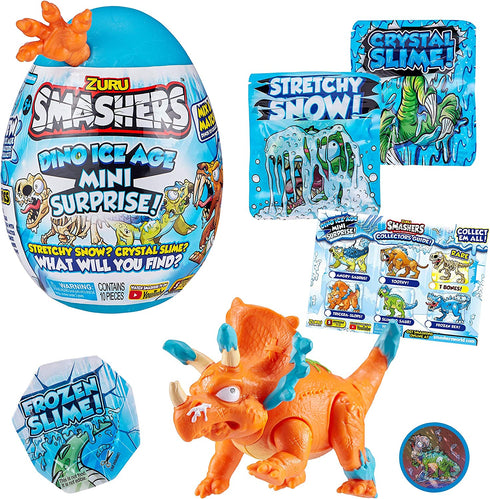 Smashers Dino Ice Age Triceratops by ZURU Mini Surprise Egg with Many Surprises! - Slime, Dinosaur Toy, Collectibles, Exclusive Dino, Smashable Egg, Toys for Boys and Kids (Triceratops)