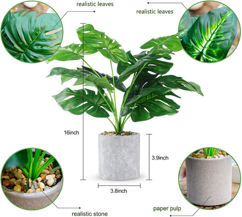 WUKOKU 2pcs Fake Plants 16" Faux Plants Artificial Potted Plants for Home Office Farmhouse Kitchen Bathroom Table Shelf Decor