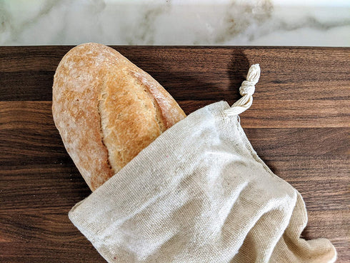 Montecito Home Combo Set of One 12"x15" Boule and One 6"x26" Baguette Farmhouse Natural Linen Bread Bags, Reusable Drawstring Bag for Homemade Bread Storage, Perfect for Bakers, House Warming, Etc.