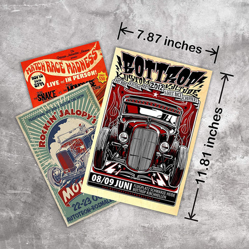 HK Studio Vintage Car Posters - Easy Peel and Stick Indie Posters for Room Aesthetic 90s - Retro Car Poster for Wall Collage Kit 7.8"x11.8" Pack 12