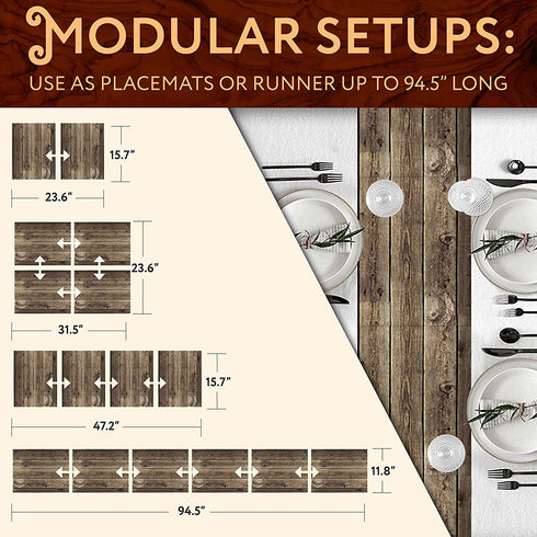 Trivetrunner:Decorative Modular Trivet Runner for Table 6 pcs Placemats Extendable Hot Pad, for Heat-Resistant Surface,for Hot Plates, Pots, Dishes, Cookware for Kitchen (Wooden Rustic)