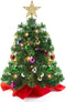 Prextex 22 Inch Tabletop Mini Christmas Tree Set with Warm-White LED Lights, Star Treetopper and Hanging Ornaments for DIY Christmas Decorations, Great Tabletop Christmas Tree